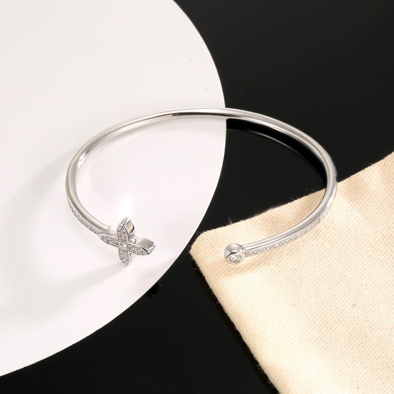 Louis Vuitton Silver Diamond Flower Cuff Bracelet
